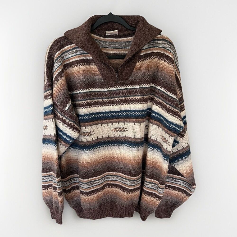 Vintage ANGELO LITRICO Striped Wool Sweater 90s Size XL Made In France